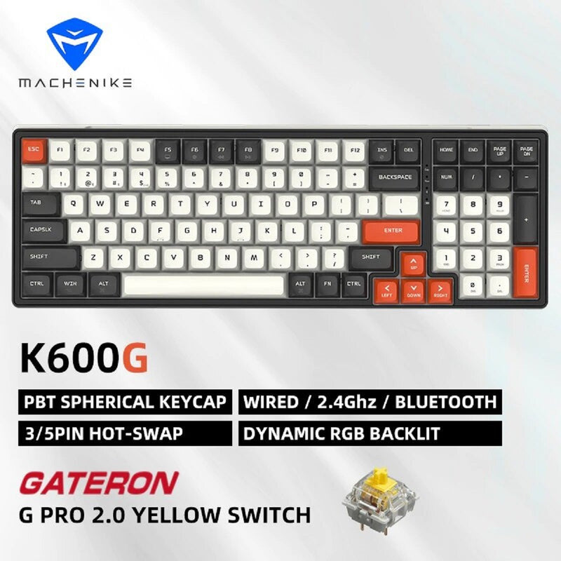 Machenike K600G 100Keys RGB Hot-Swappable Mechanical Keyboard (Yellow Switch)