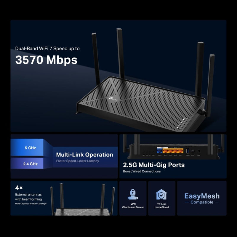 TP-Link Archer BE230 BE3600 Dual-Band Wi-Fi 7 Router