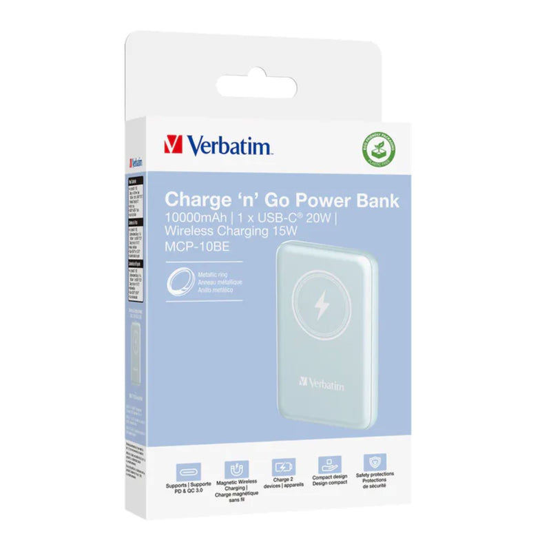 VERBATIM 10000mAh Magnetic Wireless Rechargeable Battery Power Bank