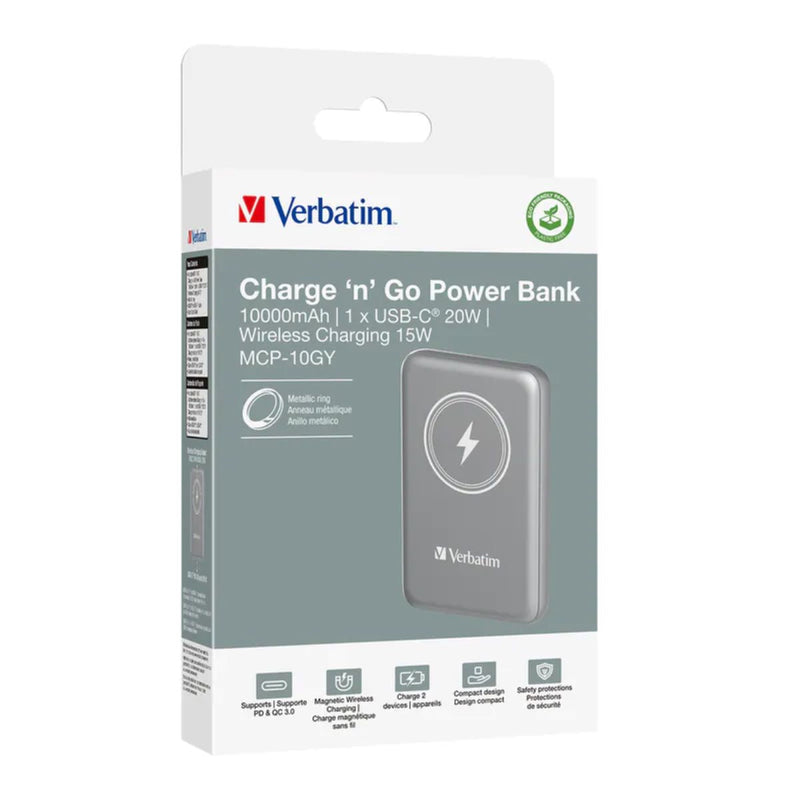 VERBATIM 10000mAh Magnetic Wireless Rechargeable Battery Power Bank