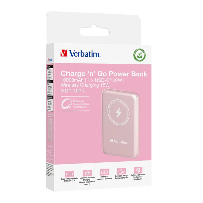 VERBATIM 10000mAh Magnetic Wireless Rechargeable Battery Power Bank