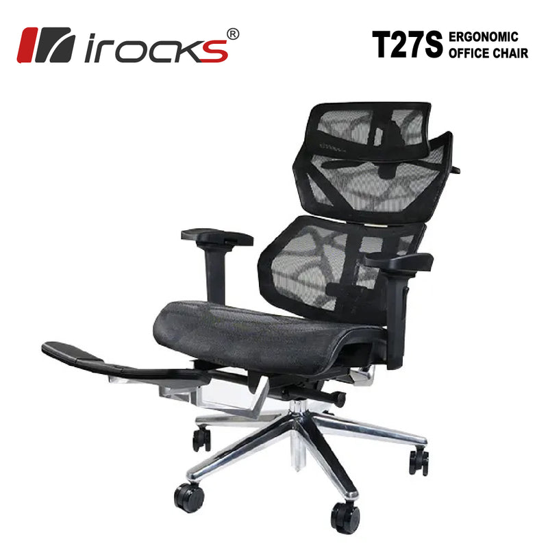 iRocks T27S Ergonomic Cloudmarble Mesh Chair (with Foldable Leg Rest)