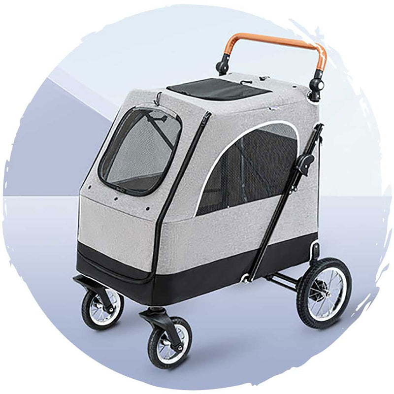 BELLO Detachable Big Dog Four-Wheel Universal Foldable Dog Trolley Grey (Load Weight: 55kg)