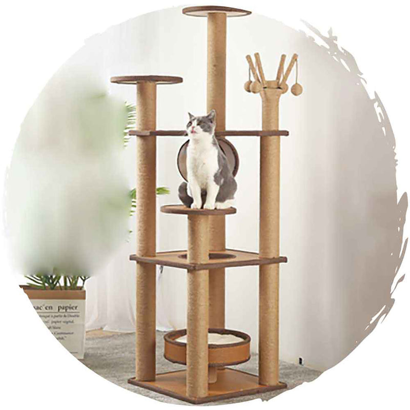 Pets Thing Summer Cool Linen Imitation Rattan Hemp Rope Catch Post Cat Climbing Frame (Upgraded 8-layer 158cm)