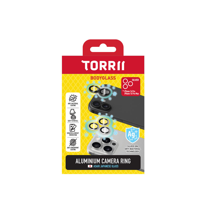 Torrii Anti-bacterial Coating BODYGLASS ALUMINIUM CAMERA RING for iPhone 16 Pro / 16 Pro Max