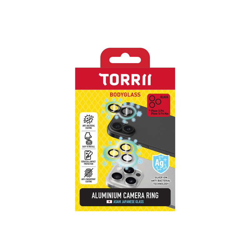 Torrii Anti-bacterial Coating BODYGLASS ALUMINIUM CAMERA RING for iPhone 16 Pro / 16 Pro Max