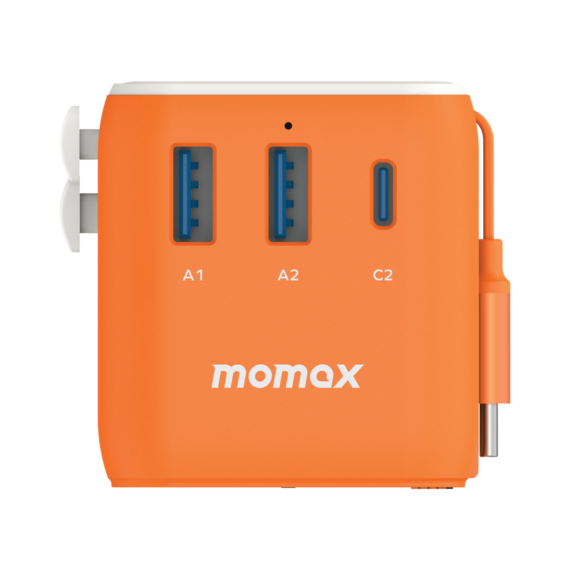 Momax 1-World+ 25W 3-插口 內建 USB-C 充電線 + AC 旅行充電插座