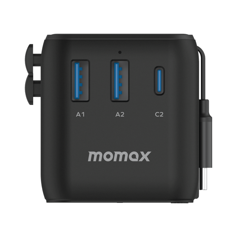 Momax 1-World+ 25W 3-插口 內建 USB-C 充電線 + AC 旅行充電插座