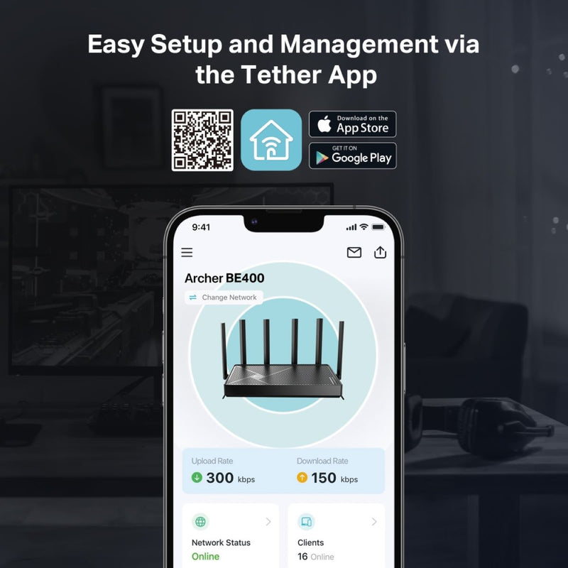 TP-Link Archer BE400 BE6500 Wi-Fi 7 雙頻EasyMesh路由器