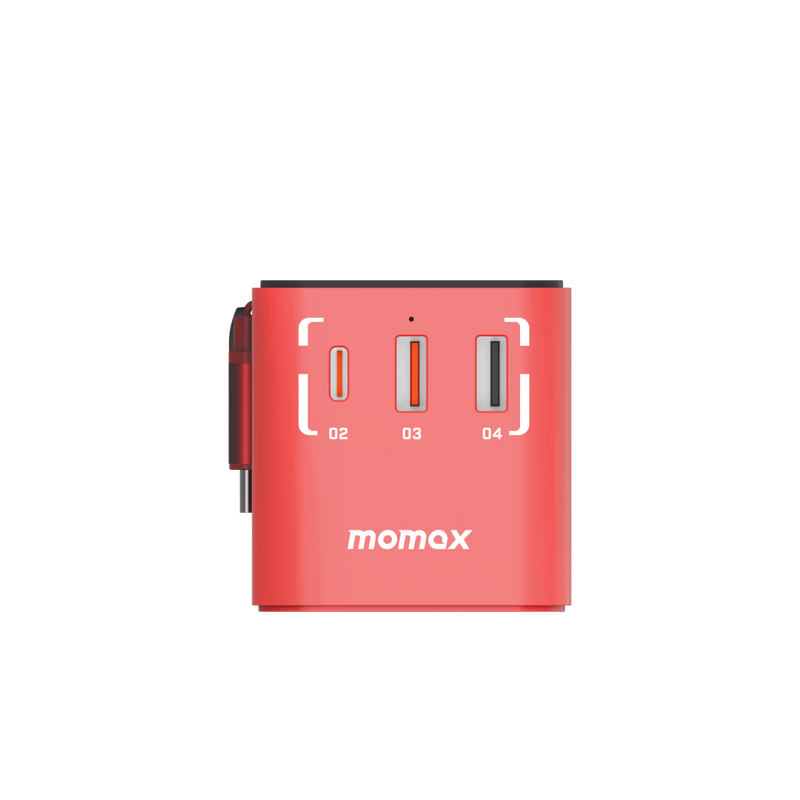 Momax 1-World+ 70W GaN 3-插口 內建 USB-C 充電線 + AC 旅行充電插座 - UA18 充電器