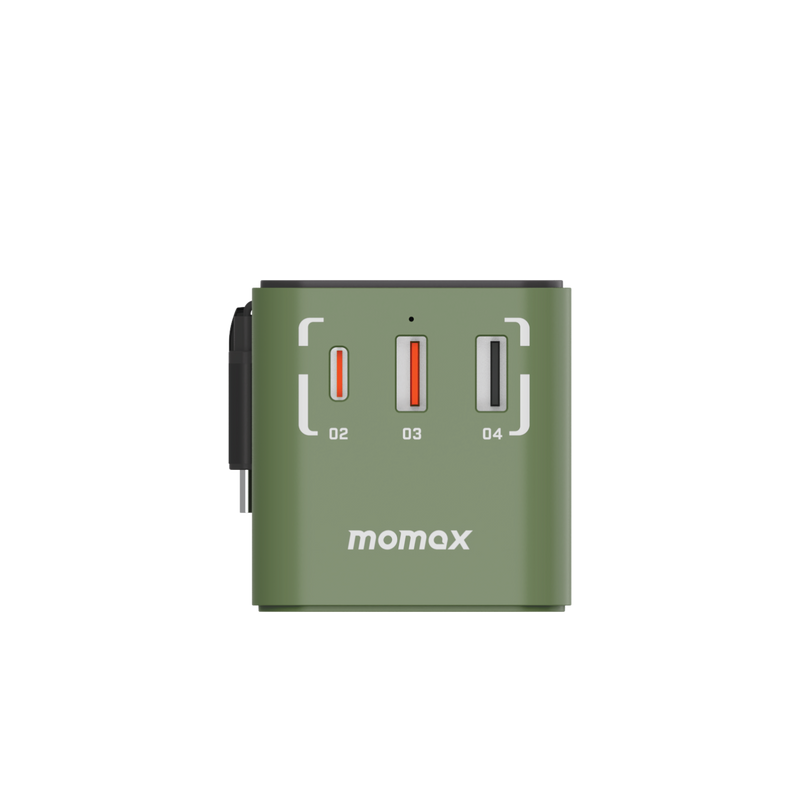 Momax 1-World+ 70W GaN 3-插口 內建 USB-C 充電線 + AC 旅行充電插座 - UA18 充電器