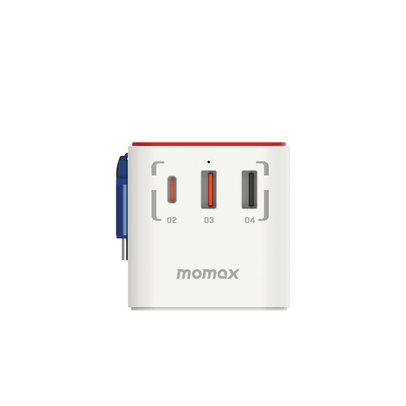 Momax 1-World+ 70W GaN 3-插口 內建 USB-C 充電線 + AC 旅行充電插座 - UA18 充電器